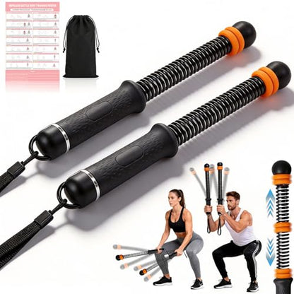 Upgrade Portable Ropeless Battle Ropes - Adjustable Weights Cordless Battle Ropes for Home Gym with Training Poster - Battle Rope Sticks Exercise Equipment for Low-Impact Workout, HIIT & Cardio