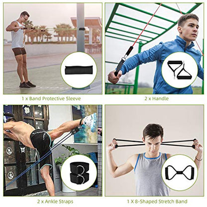 NPET Resistance Band Set 13pcs, Workout Bands, Exercise Band Set with Handle, Ankle Straps, Door Anchor, Carry Bag,for Resistance Training,Home Workouts, Physical Therapy