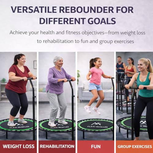 40" Mini Rebounder Fitness Trampoline for Adults with Bungee Cords and Safety Bar. 330LBS/150KG Weight Limit, Ideal for Indoor Outdoor Home Gym Workouts.