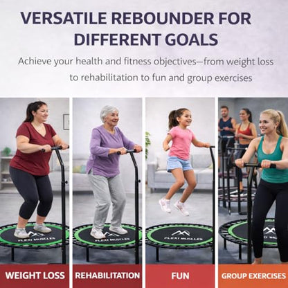 40" Mini Rebounder Fitness Trampoline for Adults with Bungee Cords and Safety Bar. 330LBS/150KG Weight Limit, Ideal for Indoor Outdoor Home Gym Workouts.
