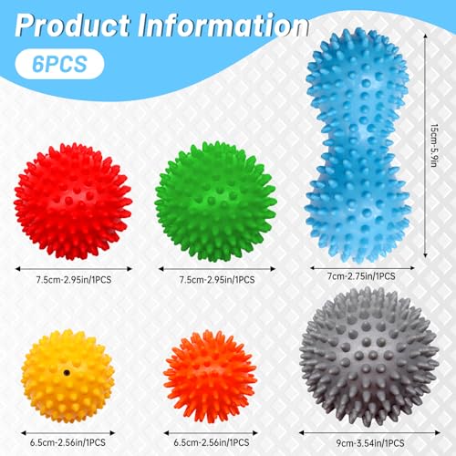 6-Pack Spiky Massage Balls Set, Hard Medium Soft Massage Ball for Feet