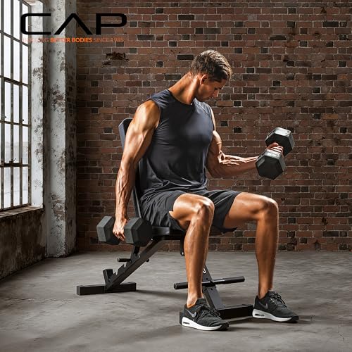 CAP Barbell Adjustable Training Utility Weight Bench | Foldable Multi-Position Incline/Flat Bench with 6 Backrest Settings, Thick Padding & 600 LB Capacity | Home Gym Workout Bench