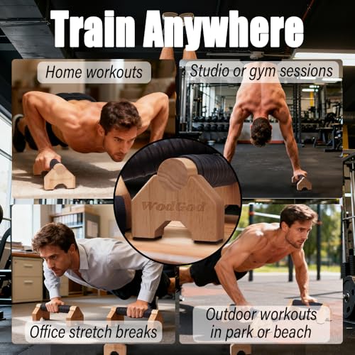 Solid Wood Parallettes Push Up Bars for Home & Gym, Durable Wooden Calisthenics Equipment with Non-Slip Grip, Full Body Strength & Balance Training