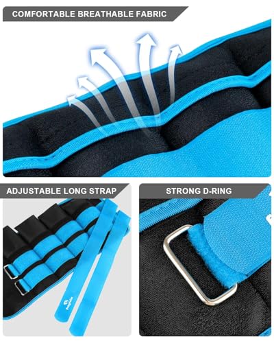 Fragraim Adjustable Ankle Weights 1-3/4/5/6/8/10/12/15/20 LBS Pair with Removable Weight for Jogging, Gymnastics, Aerobics, Physical Therapy - color: sky blue - double buckle, style: 10 lbs each( 20 lbs pair)