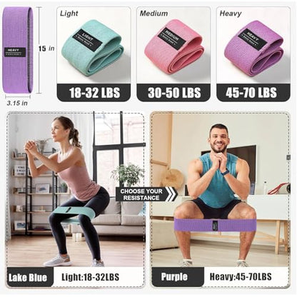 Resistance Bands for Working Out, 3 Levels Fabric Exercise Bands for Legs and Butt, Workout Bands for Women & Men, Booty Band for Yoga Starter Set, Pilates, Rehab, Fitness and Home Workout
