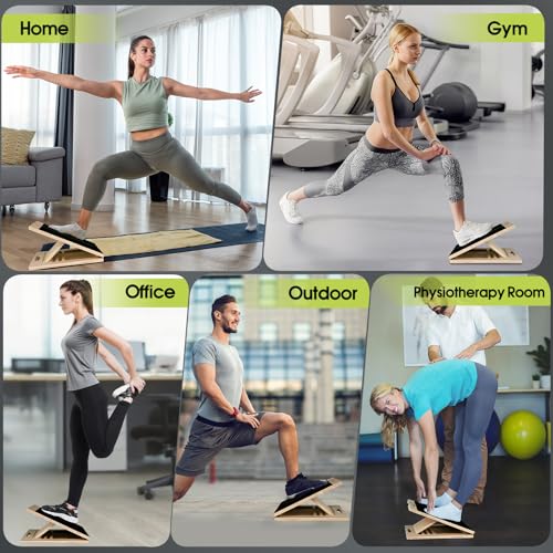 Calf Stretching Slant Board, 5 Adjustable Angles Wooden 350 LBS Non-Slip Portable Therapy Foot Stretcher with Training Poster, Relief Plantar Fasciitis, Achilles, Leg Heel Ankle Pain
