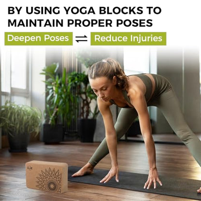 U&M Cork Yoga Blocks 2 Pack Set,Natural Cork High Density 9"x6"x4" Yoga Blocks Odor-Resistant Non-Slip for Yoga, General Fitness, Pilates, Stretching and Toning