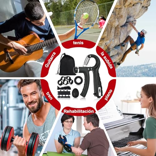 Hand Grip Strengthener, Grip Strength Trainer, 22-132 Lbs Adjustable Resistance Forearm Exerciser Workout for Rehabilitation Athletes Climbers Musicians - color: black 5 Pack