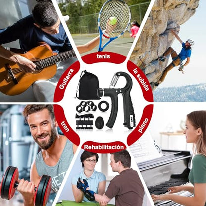 Hand Grip Strengthener, Grip Strength Trainer, 22-132 Lbs Adjustable Resistance Forearm Exerciser Workout for Rehabilitation Athletes Climbers Musicians - color: black 5 Pack