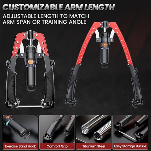 Twister Arm Trainer, 3 in 1 Hydraulic Power Chest Workout Equipment with Ab Roller Wheels and Hooks, Adjustable 22-440lbs Arm Trainer for Men Women, Home Gym Equipment for Full Body Strength Training - color: red