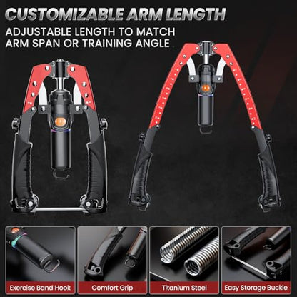 Twister Arm Trainer, 3 in 1 Hydraulic Power Chest Workout Equipment with Ab Roller Wheels and Hooks, Adjustable 22-440lbs Arm Trainer for Men Women, Home Gym Equipment for Full Body Strength Training - color: red