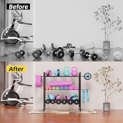 Adjustable 3-Tier Dumbbell Rack – Heavy-Duty Metal Weight Storage Stand for Dumbbells, Kettlebells, and More – Space-Efficient Home Gym Organizer – 396 lb Capacity (Dumbbells Not Included)