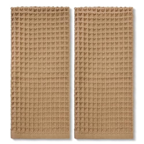 Jacquotha Waffle Bathroom Hand Towels 2-Piece (Tan) – Cotton, Soft, Lightweight, Lint Free, 13” x 29” - color: Tan