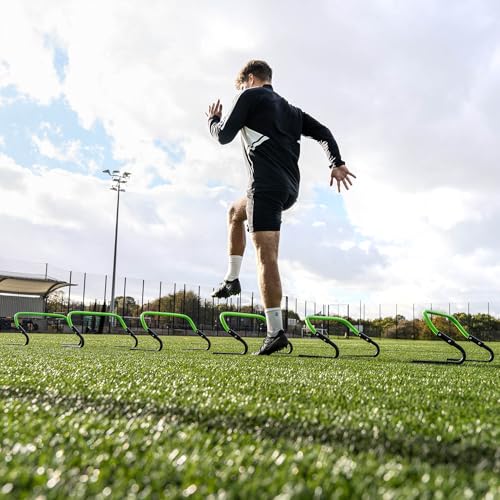 QUICKPLAY Adjustable Speed Hurdles Set of 6 - Soccer Training Hurdles for Agility Drills, 6in 9in 12in Height Settings, Portable Football Agility Hurdles with Carry Bag
