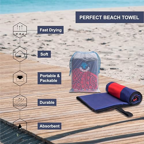 4Monster Quick Dry Beach Towel, Ultra Absorbent Microfiber Travel Towel, Lightweight & Compact for Beach, Swimming, Camping, Pool, Water Sports & Yoga
