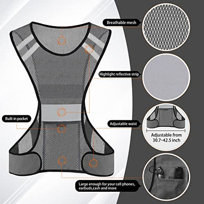 TCCFCCT Reflective Running Vest, High Visibility Running Gear with Large Pocket - color: 1 Pack Mesh Grey