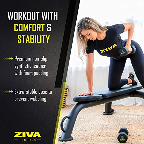 ZIVA Performance Flat Weight Utility Bench for Strength Training, Abdominal Workout – 600 lbs Capacity, 89mm Steel Tubing, High Density PU Foam Padding, Compact Design (Dim. 41x85x146 cm., 19kg)