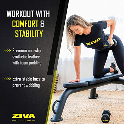 ZIVA Performance Flat Weight Utility Bench for Strength Training, Abdominal Workout – 600 lbs Capacity, 89mm Steel Tubing, High Density PU Foam Padding, Compact Design (Dim. 41x85x146 cm., 19kg)