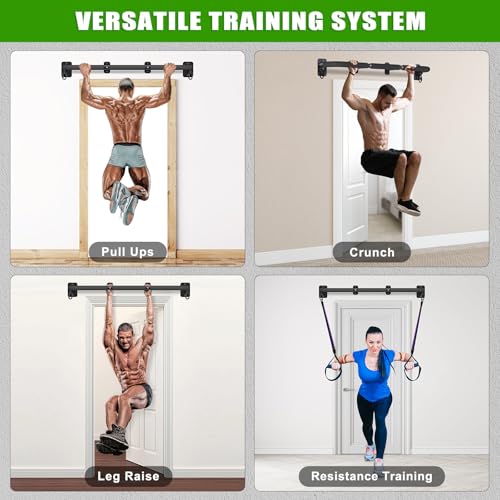 SELEWARE Heavy Duty Wall Mount Pull Up Bar, Joist Mount Chin Up Bar for Doorway, Sturdy Steel Construction, w/Resistance Band Hooks, Fits 32"/36" Wall Studs for Home Gym Strength Training