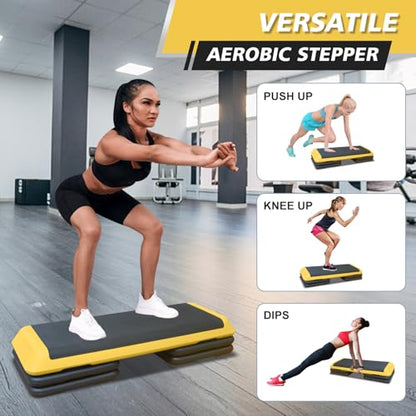 43''Inch Adjustable Aerobic Exercise Step Platform with 4 Stackable Risers - Home Gym Fitness Stepper for Cardio, Strength Training