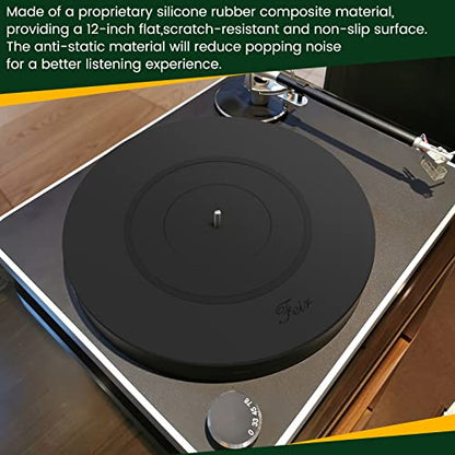 Turntable Platter Mat Black Rubber Silicone Design for Universal to All LP Vinyl Record Players