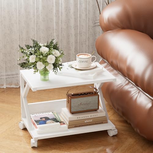 aboxoo Desktop Printer Stand with 2 Tier Wood Storage Shelves,Under Desk Printer Table,Multi-Purpose Home Office Desk Organizer for Fax Machine, Scanner (White) - color: White