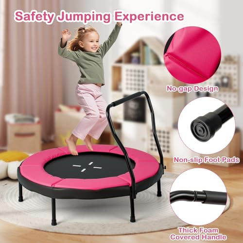 GYMAX Rebounder Trampoline Adult, 40" Mini Fitness Trampoline with Detachable Handle, Safety Foam Pad & Non-Slip Foot Pads, Exercise Rebounder for Indoor Outdoor Kids Adults