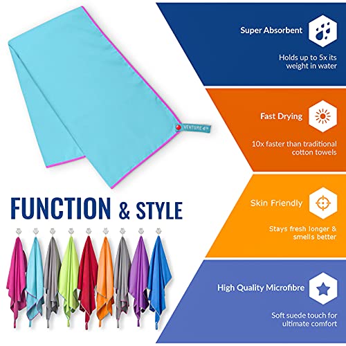 VENTURE 4TH Quick Dry Travel Towel - Fast Drying Ultra Soft Microfiber Towels - Essential for Camping, Backpacking, Yoga, Swimming, Gym, Sports and Beach - 3 Compact Sizes