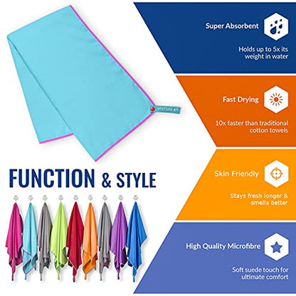 VENTURE 4TH Quick Dry Travel Towel - Fast Drying Ultra Soft Microfiber Towels - Essential for Camping, Backpacking, Yoga, Swimming, Gym, Sports and Beach - 3 Compact Sizes