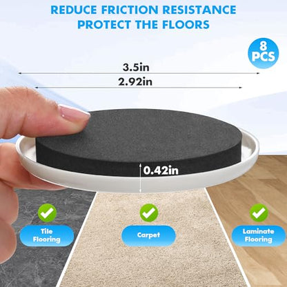 16-Pack Furniture Sliders for Hardwood Floors & Carpet, Save 80% Effort Safely and Easily, The Glide Tool Set for Heavy Furniture and Appliances, Reusable Moving Pads (8 Plastic & 8 Felt, 3.5" Slider)