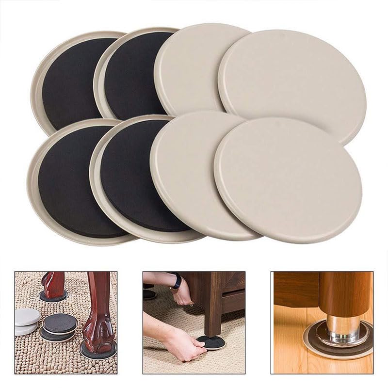 Furniture Sliders, 4 Pack 3 1/2" Reusable Heavy Furniture Sliders for Carpet Hardwood Floors, Floor Protectors(Beige)