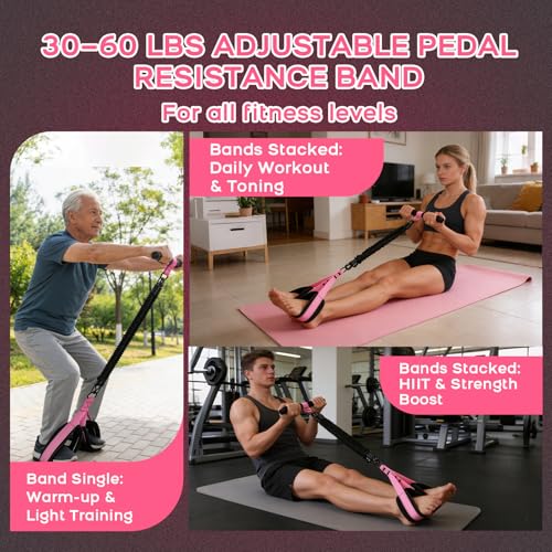 Multifunction Pedal Resistance Band with Handle, 3 Tube Adjustable 30/40/50LB Foot Pedal Puller Resistance Bands with Poster, Extended Length Tension Rope for Men Women Full Body Workout Home Gym