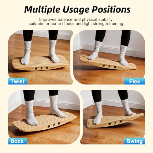 Wooden Balance Board, Non-Slip Wobble Balance Board Trainer for Standing Desk,Core Strength, Surfing, Skateboarding,Rocker Board for Home Gym, Fitness & Indoor Play