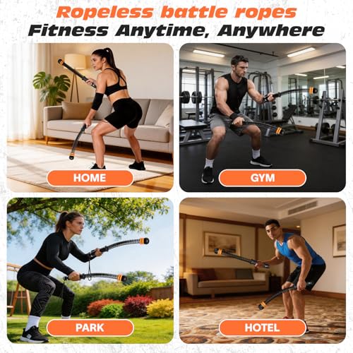 Portable Ropeless Battle Ropes, Adjustable Cordless Battle Ropes with Dual Weight Rings & Resistance Springs for Home Gym Workout, Weighted Low-Impact HIIT Exercise Equipment for Men & Women