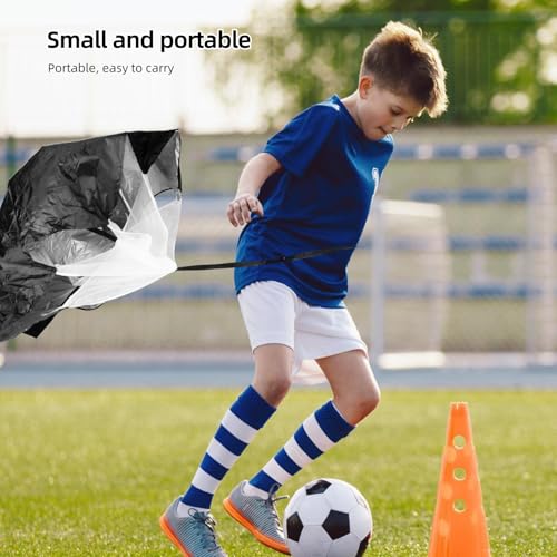 ULTECHNOVO Resistance Sprint Parachute with Waist Belt, Black Football Training Sprint Umbrella for Running Power and Agility Training, Lightweight Strength Parachute for Track and Field