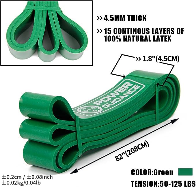 POWER GUIDANCE Pull Up Assist Bands - Stretch Resistance Band - Mobility Band - Powerlifting Bands - by Perfect for Body Stretching, Powerlifting, Resistance Training - color: green
