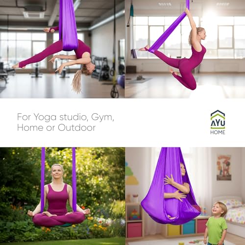 AyuHome Aerial Silks Kit for Home - Premium Yoga Swing for Adults with 660 lbs Capacity - Versatile Aerial Yoga Hammock for Gymnastics Training