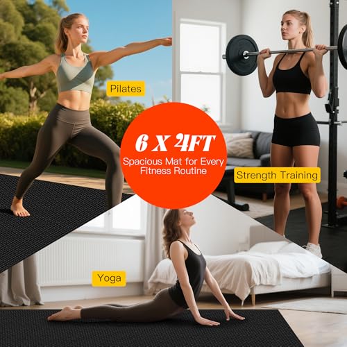 VTORY Extra Thick Large Exercise Mat, 6'x4'/7'x5'/8'x6'/10'x6'x8mm(1/3 inch) , Non-Slip, PVC, Ultra Durable, Heavy-Duty Mat, Shoes-Friendly, High-Density, Large Wide Yoga Mat, Workout Mat for Home Gym, Cardio, Strength, HIIT, MMA - size: 6'x4'x8mm