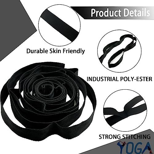 Stretching Strap Yoga Strap with Loops, Stretch Straps for Physical Therapy, Non-Elastic Exercise Strap for Pilates, Dance and Gymnastics with Workout Guide - color: Black