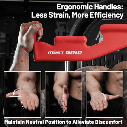 LAT Pull Down Bar with 6 Ergonomic Handles, Neutral Grip LAT Pulldown Attachments for Whole Back Training, Wide Grip LAT Pulldown Bars for Home Gym Cable - color: Red