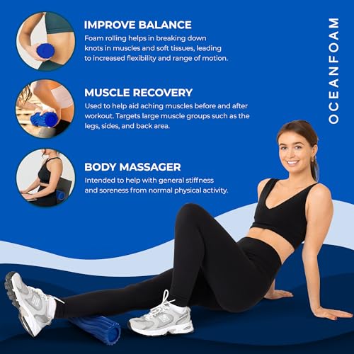 x 4ocean Roller (Royal Blue) – Limited Edition Muscle Roller for Back Pain & Yoga - High Density Foam for Physical Therapy - Textured for Deep Tissue Massage - size: Travel Size (11" x 3.35")