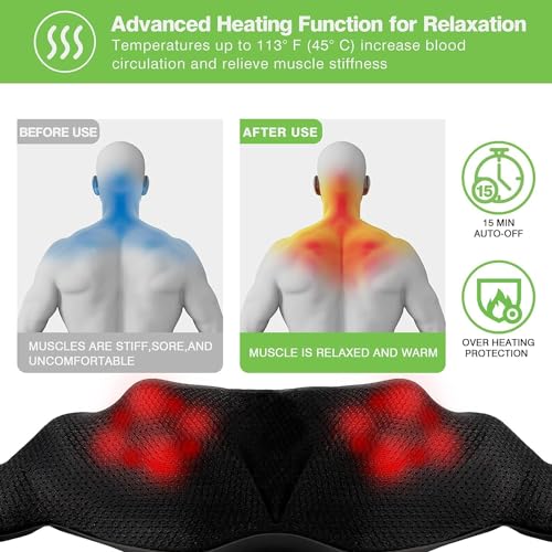 cotsoco Neck Massager, Shiatsu Shoulder and Back Neck Massager with Heat, Neck Massager Pillow for Neck for Body Muscle Pain Relief, Neck Massager Gifts for Mom Dad Women Men, Home, Office Car Use