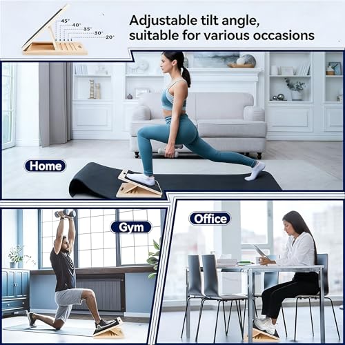 Adjustable Wooden Slant Board, Portable Calf Stretcher with Non-Slip Base, Heavy Duty Incline Board for Ankle Mobility, Squats and Home Gym Training