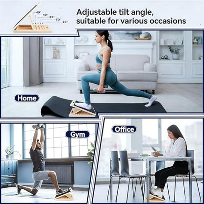 Adjustable Wooden Slant Board, Portable Calf Stretcher with Non-Slip Base, Heavy Duty Incline Board for Ankle Mobility, Squats and Home Gym Training