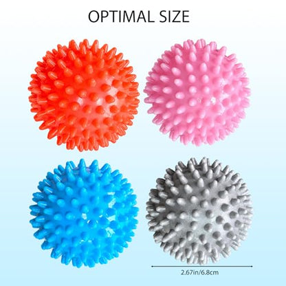 4-Pack Spiky Massage Balls, Massage Ball for Feet, Back, Feet, Hands, Muscles, Soft Spiked Massager Rollers for Plantar Fasciitis Relief, Myofascial Release, Acupressure and Stress Relief, 2.7 Inch