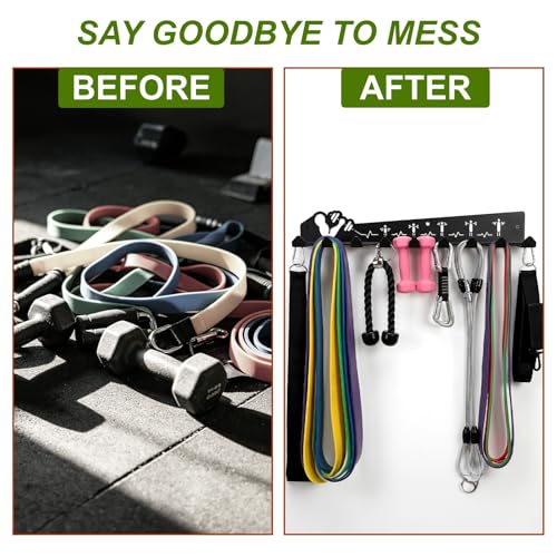DEAYOU Home Gym Storage Rack Wall Mount, 9 Hook Gym Accessories Organization, Multi-Purpose Gym Equipment Hanger for Barbells, Resistance Bands, Jump Ropes, Lifting Belt, Row Handles, 16.5"