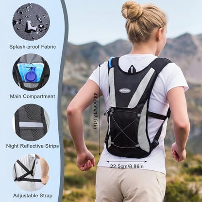 KUYOU Running Hydration Vest - Lightweight Insulated Hydration Backpack with 2L Water Bladder, Adjustable Chest Straps and Reflective Water Backpack for Running Marathon Race Hiking Cycling - color: Black