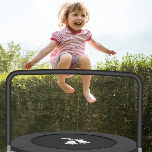 RAVS 36" Toddler Trampoline for Kids Ages 1-6 with Thick Safety Pad Adjustable Foam Handle Easy Assembly Foldable Mini Kids Rebounder Baby Trampolines for Fun and Exercise Indoor/Garden