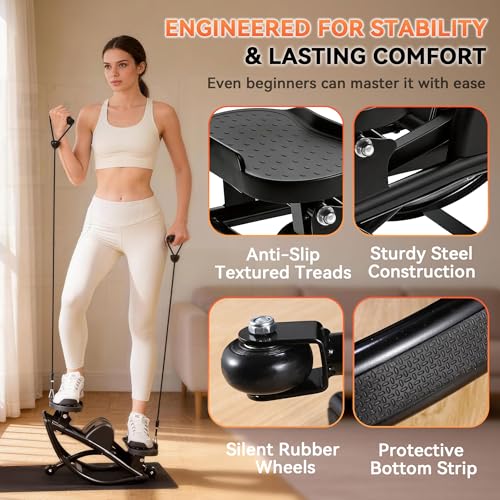 Rock Stepper - Steppers for Exercise at Home, Portable Stepper Side to Side with Digital Display & Resistance Bands, 330 LBS Capacity Full Body Workout Low-Impact Knee-Friendly 3D Stair Stepper - color: Black