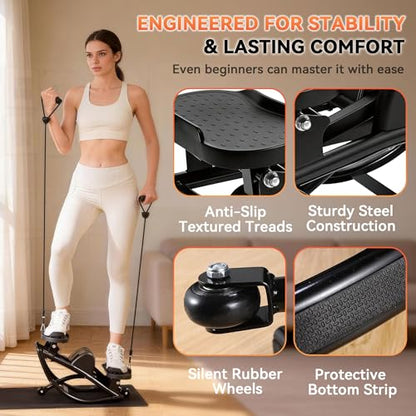 Rock Stepper - Steppers for Exercise at Home, Portable Stepper Side to Side with Digital Display & Resistance Bands, 330 LBS Capacity Full Body Workout Low-Impact Knee-Friendly 3D Stair Stepper - color: Black